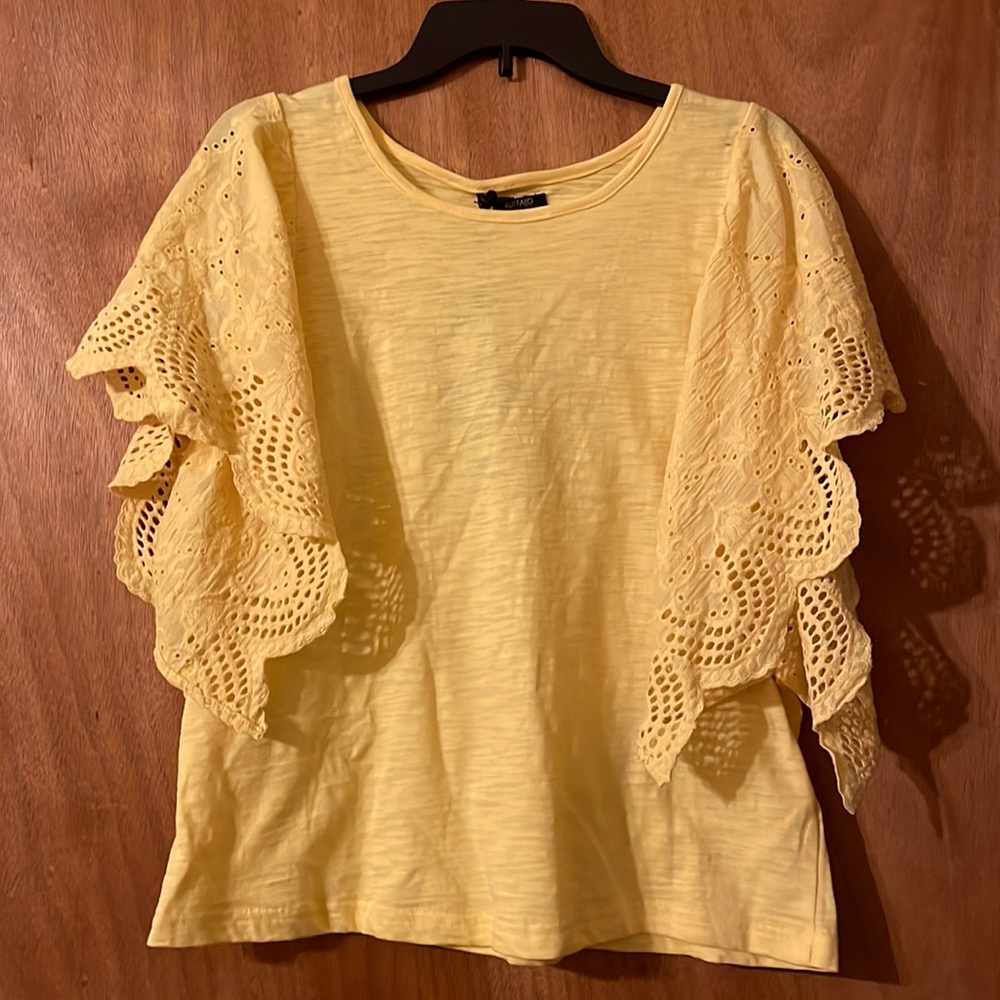 NWT Buffalo David Bitton 🌅 Great sun top, 🌞 short wide lacy sleeves (OLCC)